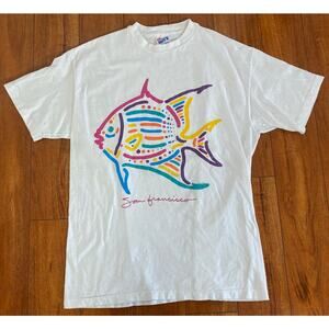 VTG 90s Hanes San Francisco California USA single stitch fish graphic t-shirt L